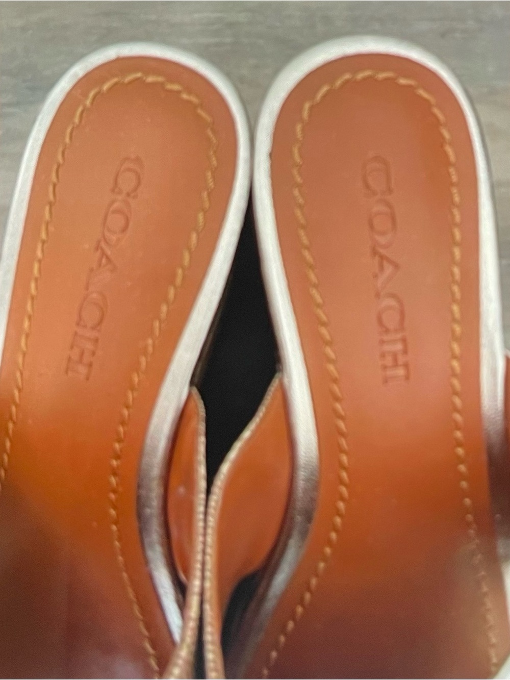 Coach Metallic-Trim Brown Leather Slide Mules